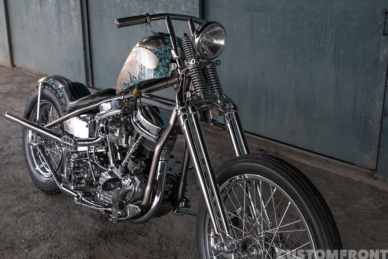 ハーレー パンヘッドのオールドスクールチョッパー FL 1950年のフロントフォーク