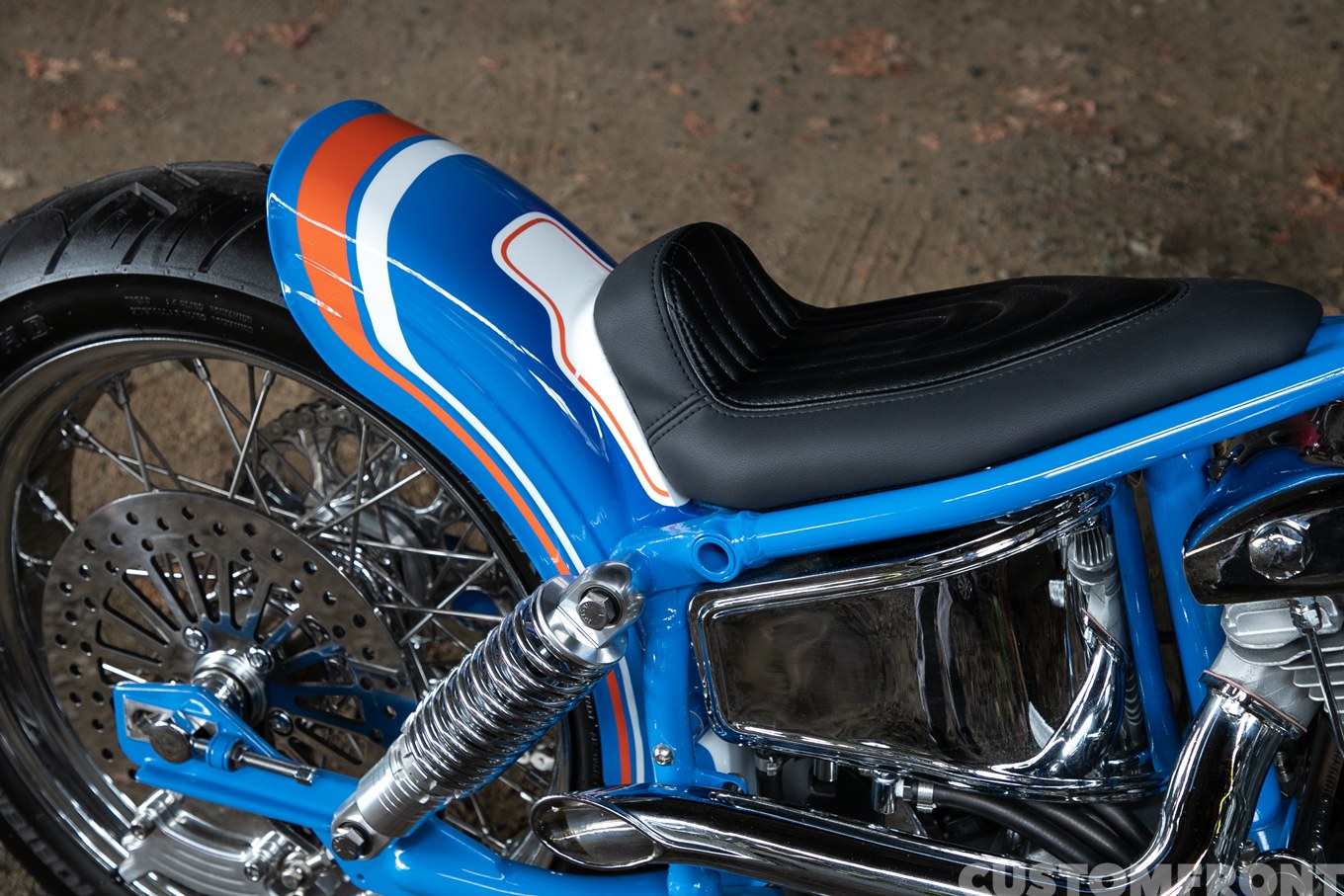 ショーバイクのショベルヘッドチョッパー FLH1980年のリアフェンダー