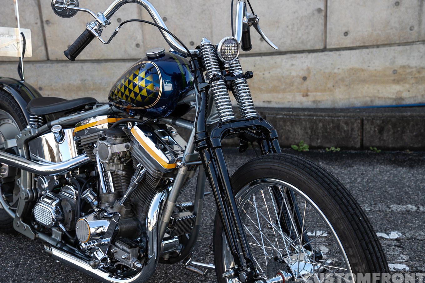 エボリューション(EVO)のファットボーイ(FLSTF)のソフテイルチョッパー 1990年のフロントフォーク